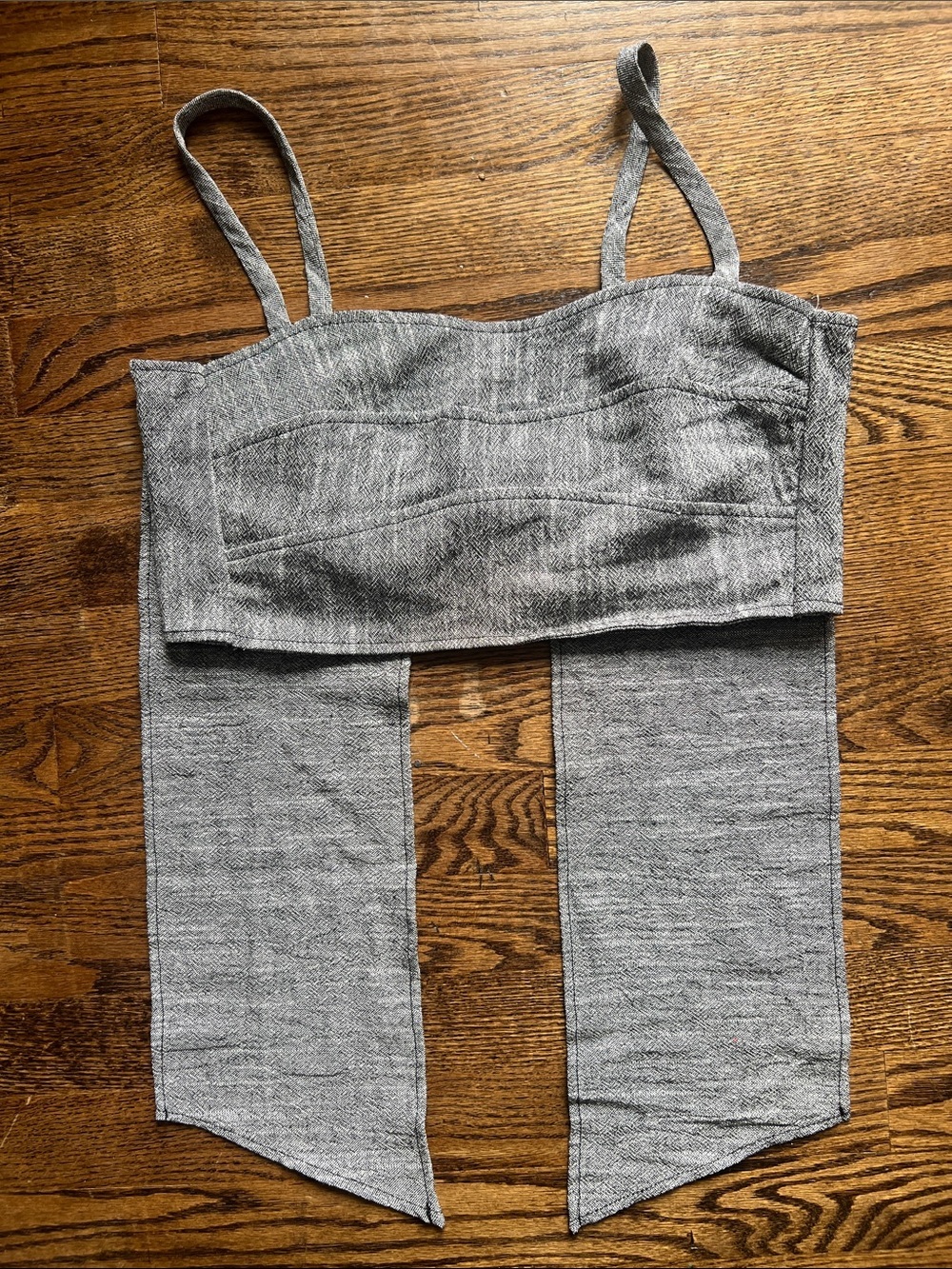 Maronie Gray Strap Crop Top with long ties